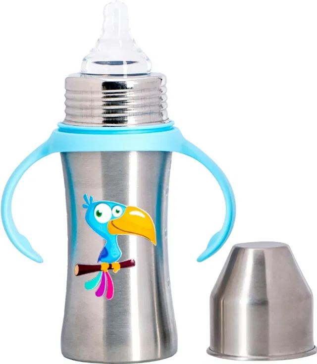 Adore Magnus! Stainless Steel Feeding Bottle with anti-colic teat and Handle - 250 ml