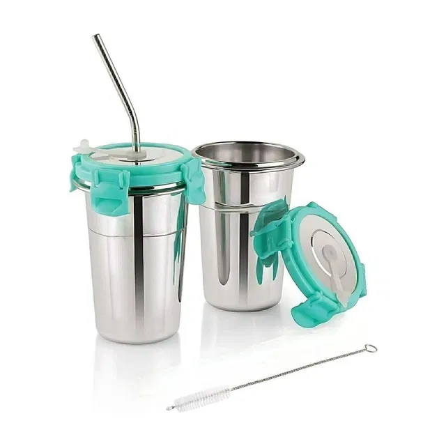 Porquepine Stainless Steel Tumbler with Steel Straw Hot and Cold