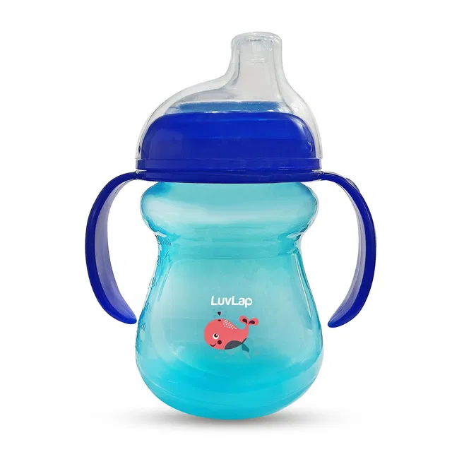 LuvLap Moby Little Baby Sipper/ Sippy Cup 240ml, Anti-Spill Soft Silicone Spout, 6m+,