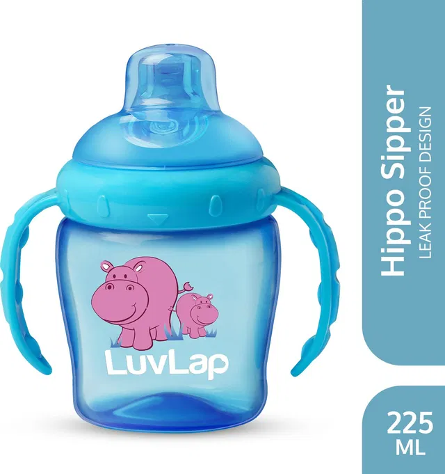 LuvLap Hippo Spout Sipper for Infant/Toddler, 225ml, Anti-Spill Sippy Cup with Soft Silicone Spout BPA Free, 6m+