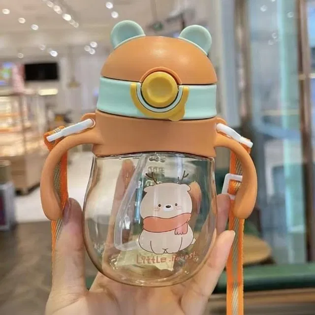 Cubella wrapped in love Baby Sipper Bottle Bear Design Soft Silicone Straw with Handles & Strap