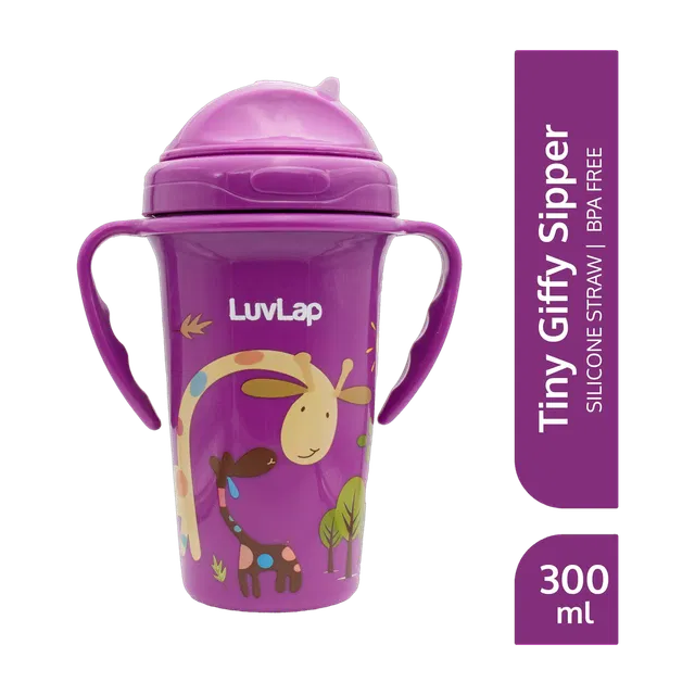 LuvLap Tiny Giffy Baby Sipper/ Sippy Cup 300ml, Anti-Spill Soft Silicone Spout, 18m+,