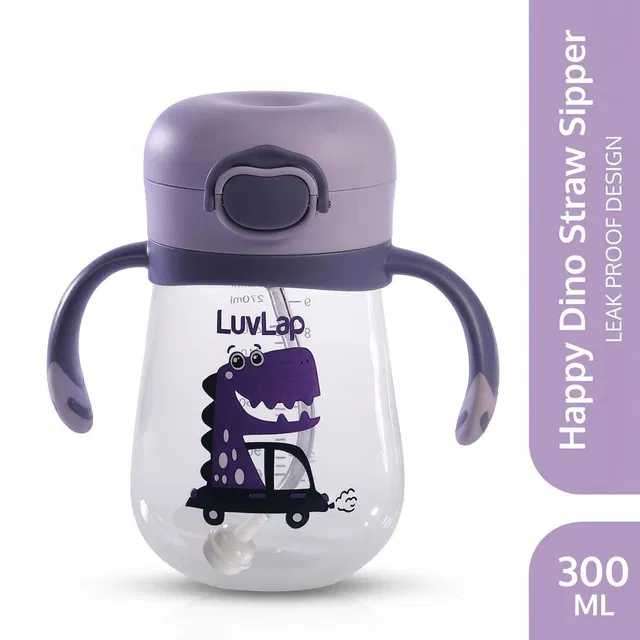 LuvLap Baby Bite Resistant Soft Silicone weighted Straw Sipper Cup with Handle, 300 ml,