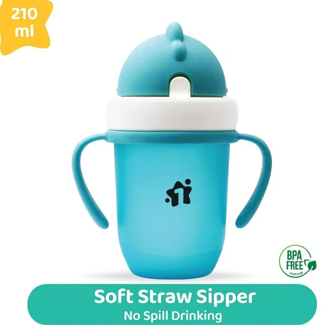 1st Step Matte Collection BPA Free Polypropylene Soft Straw Sipper with Twin Handles for Easy Grip