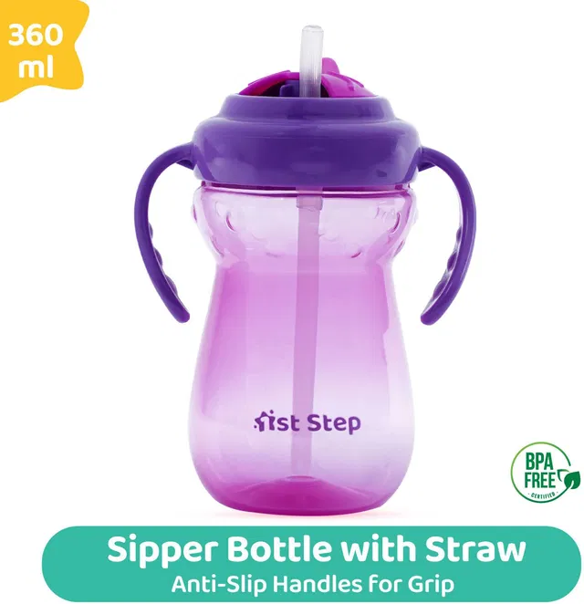 1st Step BPA Free Anti-Spill Soft Silicone Straw Baby Sipper Cup with Twin Handle- 360ml
