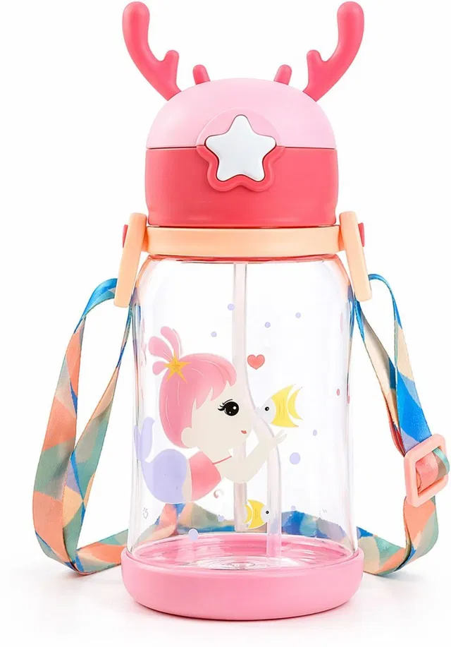 BEBZI Cute Antler Kids Sipper Bottle with Straw & Strap 1PC