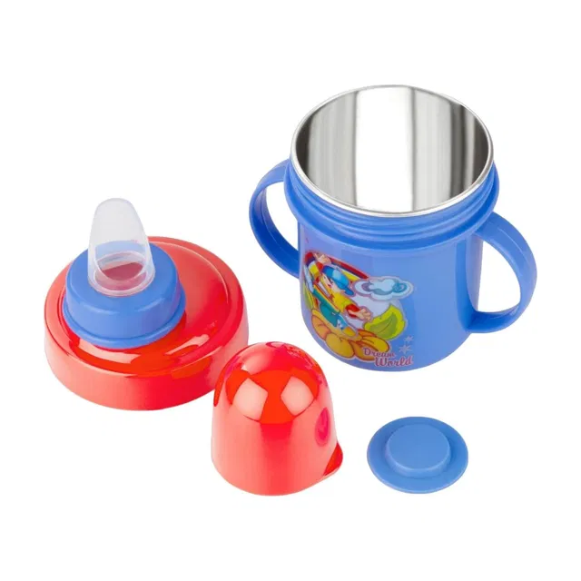 Nabhya Stainless Steel Plastic Baby Spout Sipper Cup for Kids Age 3-18 Months-(250ml)