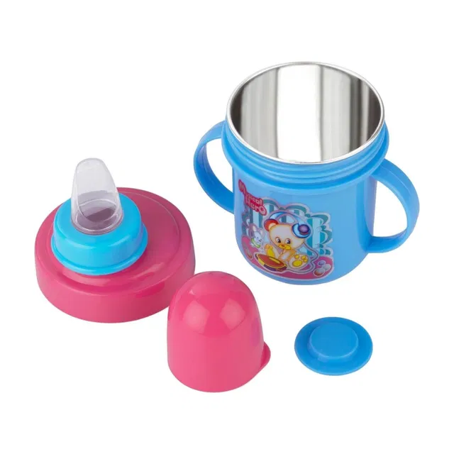 Nabhya Stainless Steel Plastic Baby Spout Sipper Cup for Kids Age 3-18 Months-(250ml)