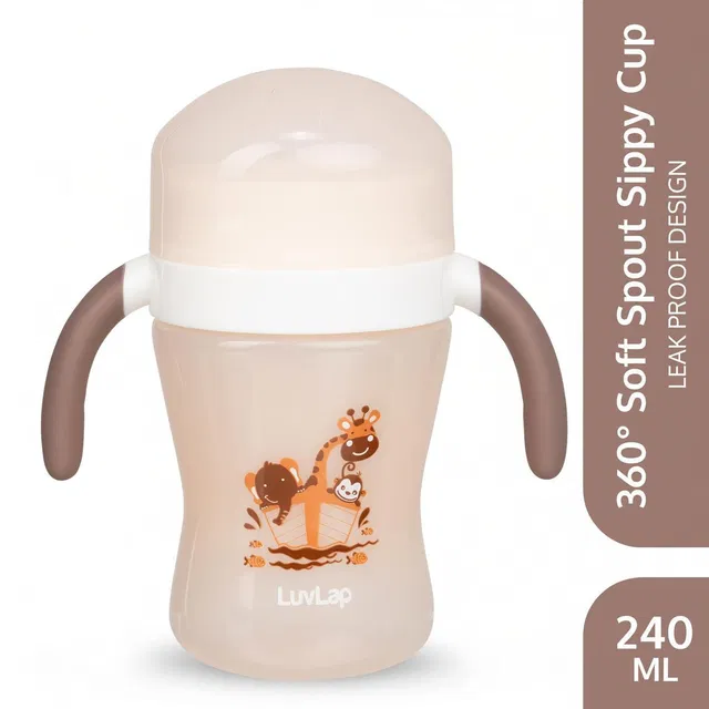 LuvLap 360° Soft Spout Baby Trainer Sipper, Dual handle Leakproof & spillproof, 240 Ml