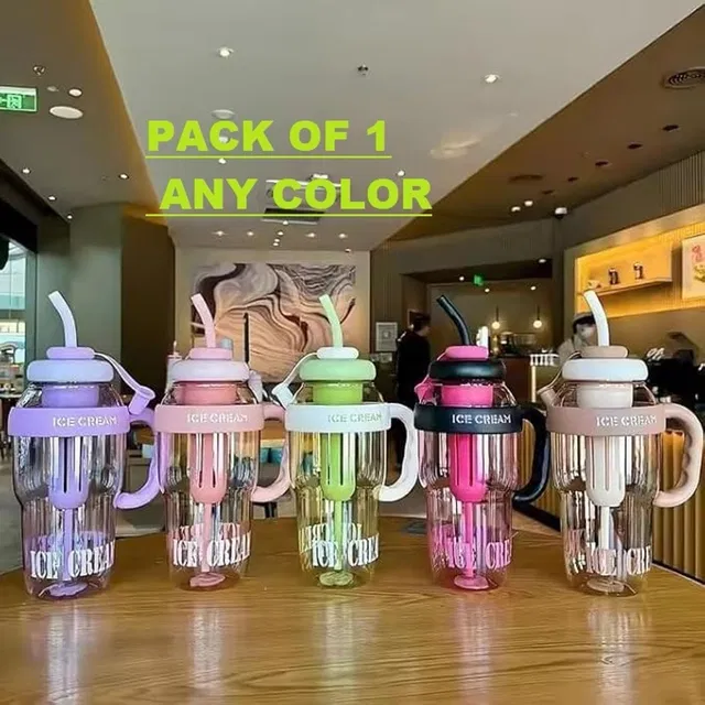 krishav Tumbler Water Bottle with Straw and Handle Ice Cream Insulated Transparent