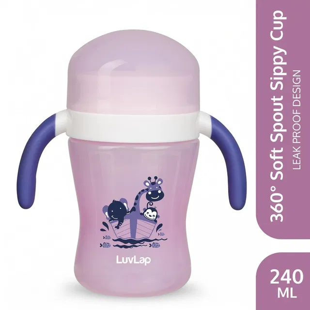 LuvLap 360° Soft Spout Baby Trainer Sipper, Dual handle Leakproof & spillproof, 240 Ml
