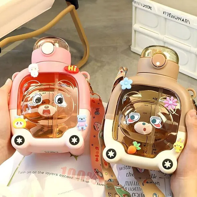 MICASHU School Water Bottle for kids Cute Cartoon Teddy