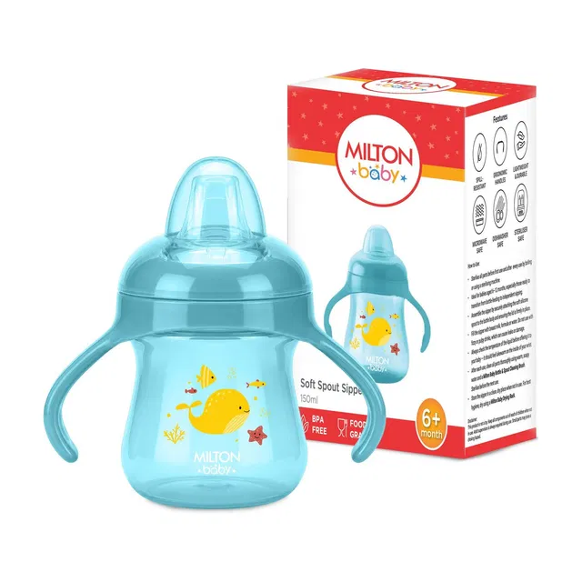 Milton Baby Soft Silicone Spout Sipper Bottle I BPA Free I 150 ml I Blue
