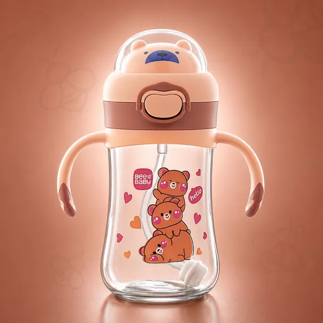 Beebaby Teddee Silicone Straw Sipper Cup for Kids, Weighted Straw, BPA Free - 300ml