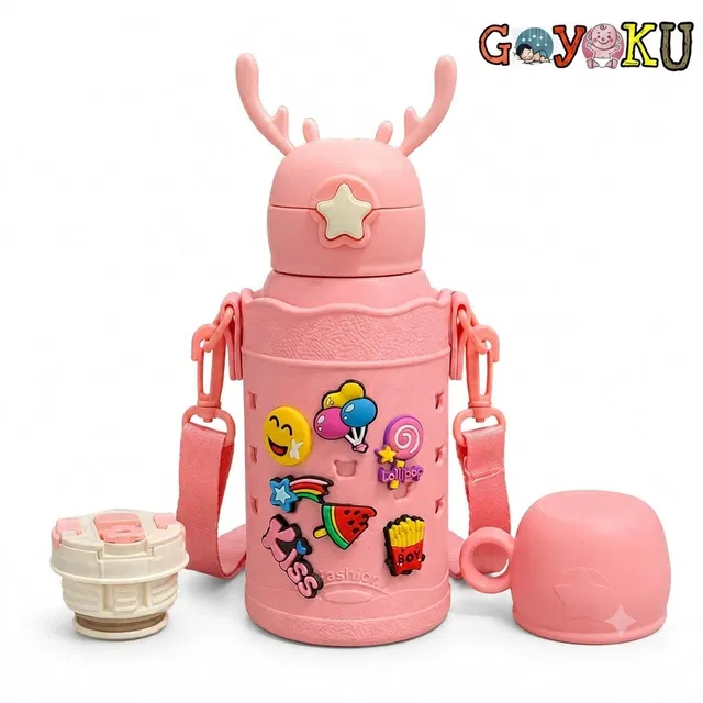 Goyoku Hot & Cold Straw Sipper Water Bottle For kids Double Walled Vacuum Insulated