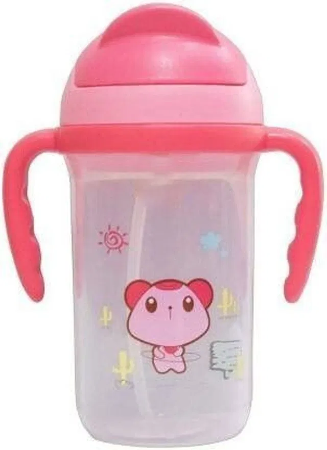 Kidsify Baby Straw Sipper Cup with Twin Handle for Easy Grip Anti Spill Sippy Cup with Spout for Baby & Kids Water/Juice Training Sipper BPA Free 350ML (Pink)