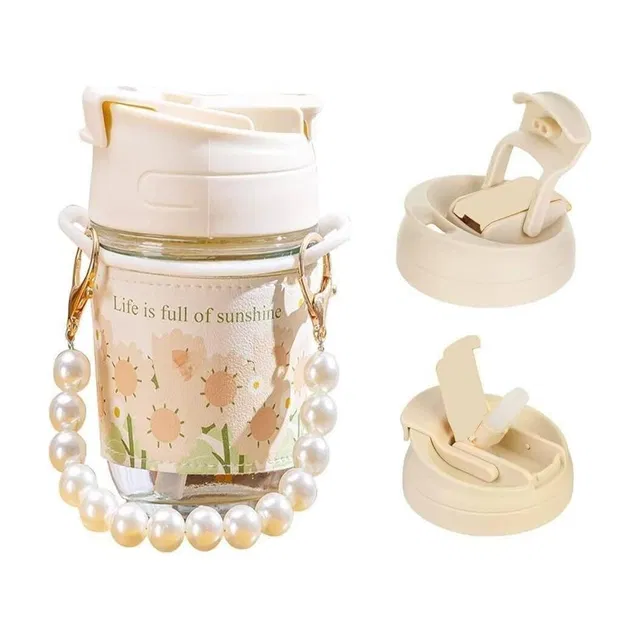 Wellxo Glass Coffee Mugs With Pearl Chain Belt & Sleeve Pack Of 1