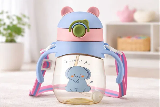 Magic Pebbles Baby Training Sippy Cup with Straw & Shoulder Strap, Leakproof Kids Sipper-300ML