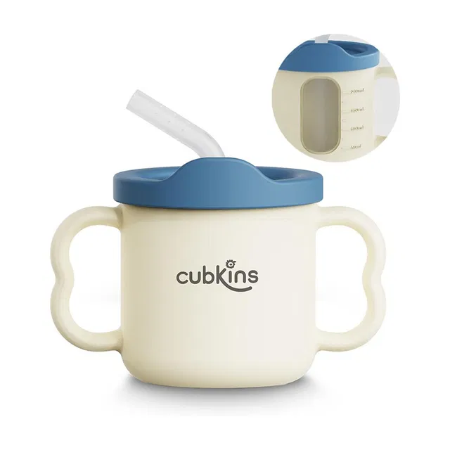 Cubkins Sippy Cup with Lid & Soft and Durable Straw Training Measuring Cup for Babies
