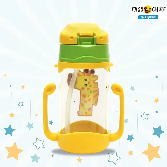 Miss & Chief Baby Soft Straw Feeding Sipper with Twin Handle Anti Spill Flip Top Water Bottle