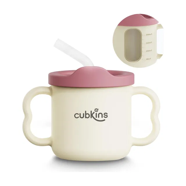 Cubkins Sippy Cup with Lid & Soft and Durable Straw Training Measuring Cup for Babies