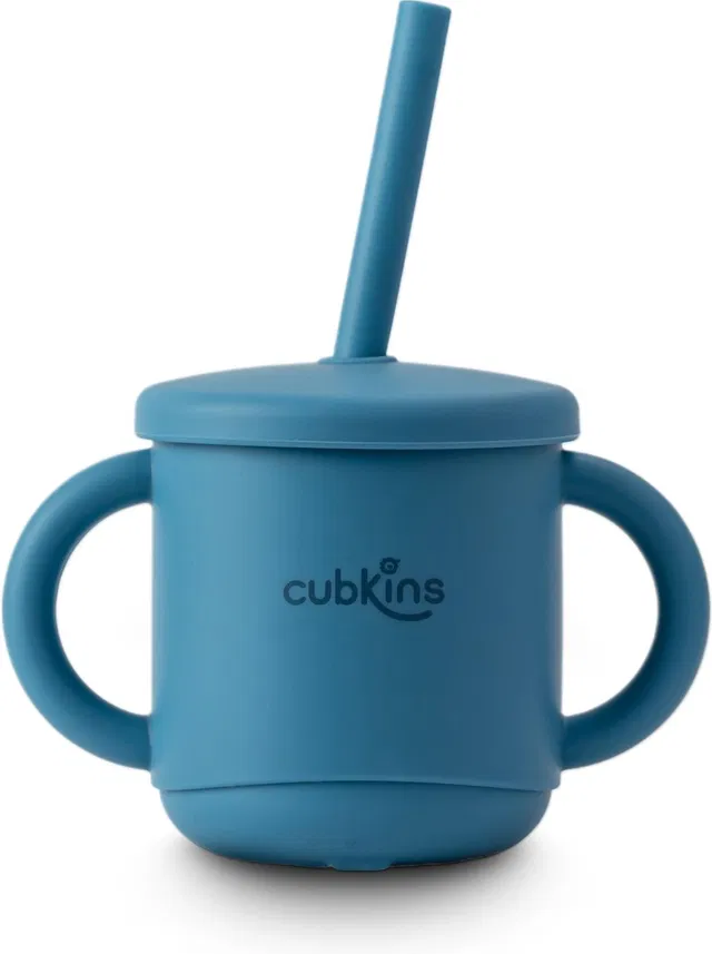 Cubkins Silicone Sippy Cup with Straw & Lid for Babies | Measuring Level Cup for Kids