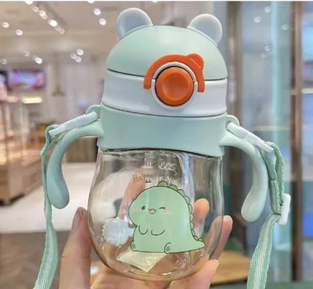 goyyoo Baby Sipper Cup with Straw & Handles, Leak-Proof Bottle with Cartoon Design