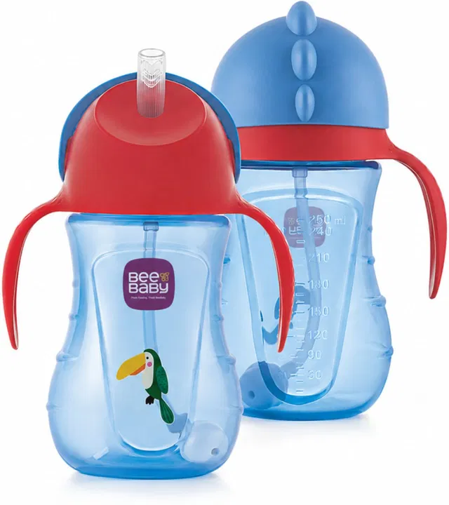 Beebaby Dino Flippee Silicone Straw Baby Sipper for Kids, BPA free, Leak Proof - 240ml