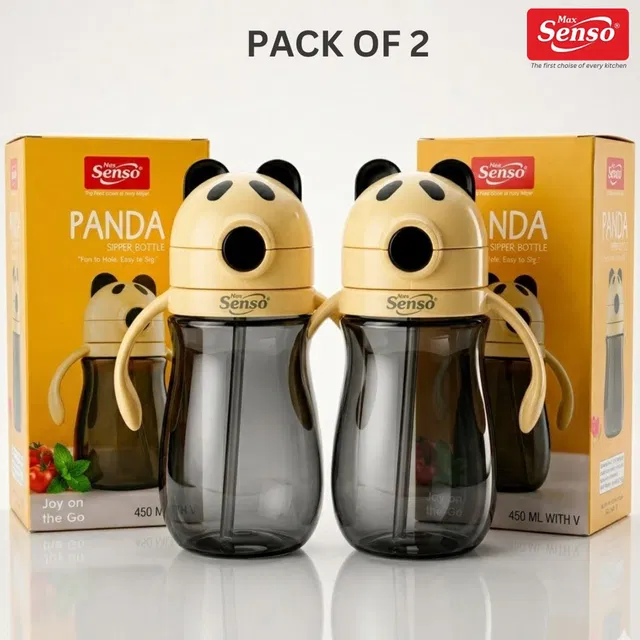 Max Senso Panda Sipper Pack of 2 Baby Sipper Bottle Anti Spill Sipper for Kids with Straw