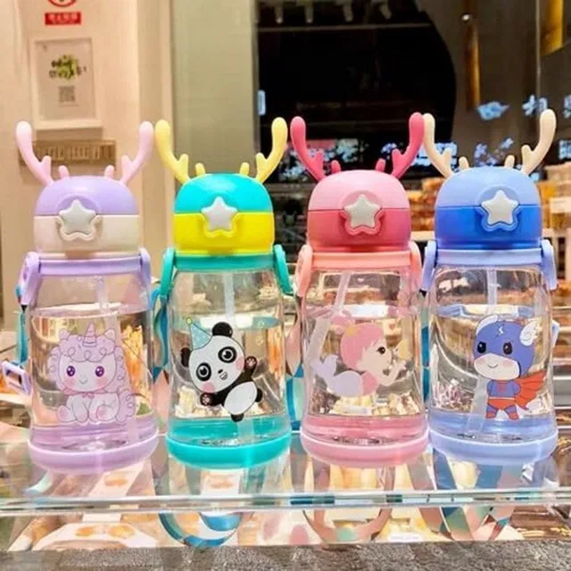 NARV Charming Baby Sipper Bottle with Straw Flip Lid and Adjustable Carry Strap