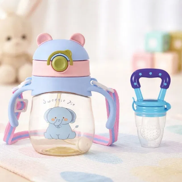 Magic Pebbles Eco-friendly Baby Water Bottle For Kids With Soft Silicone Straw & Strap -300ml