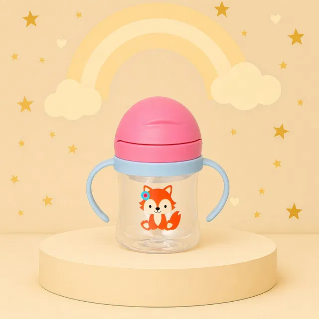 The Cheeky Kidzz Baby Straw Sipper Cup with Handle | Cute Cartoon Design BPA Free