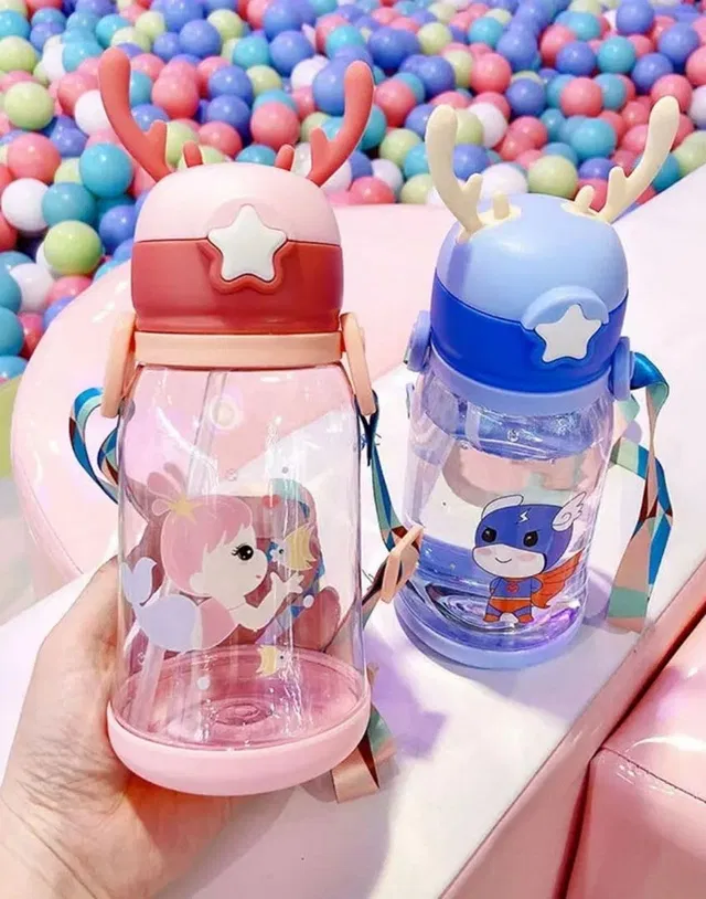 RBGIIT SoftGrip Baby Sipper Bottle with Straw Flip Lid and Adjustable Carry Strap