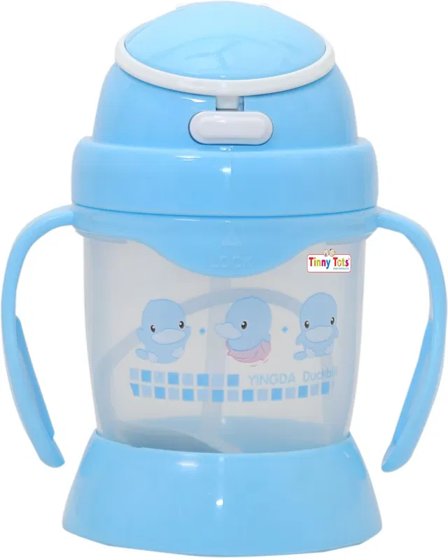 TINNY TOTS Unbreakable Baby Sippy Cup Learning Sipper Feeding Straw Bottle & Twin Handles