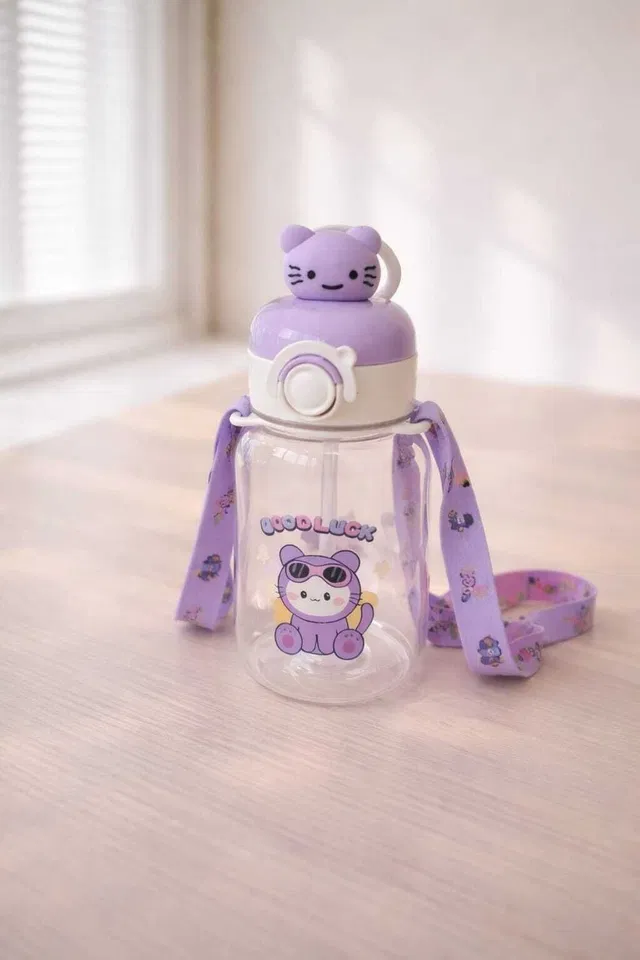 Magic Pebbles Eco-friendly Baby Water Bottle For Kids With Soft Silicone Straw & Strap -500ml