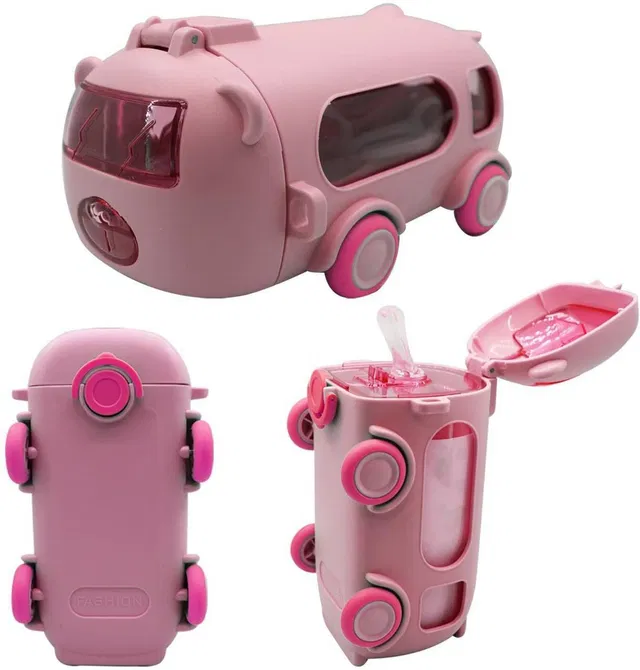 ASKO Cute Bus Shape Water Bottle for Kids | Leak-Proof Sipper Bottle with Strap