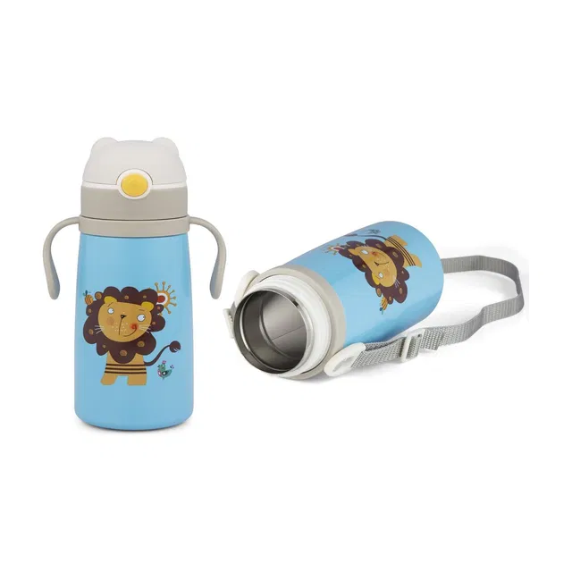 Nabhya Vacuum Insulated Double Wall Steel Body Straw Sipper, One Touch Opening-380 ML