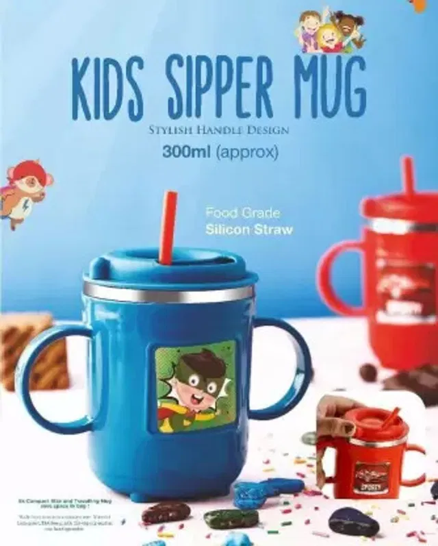 PRAGATI SALES Stainless Steel Milk Sipper Mug for Kids with Soft Silicone Straw
