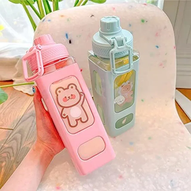 PA TRADERS Kawaii Water Bottle with Straw and Sticker 700 ml Water Bottle