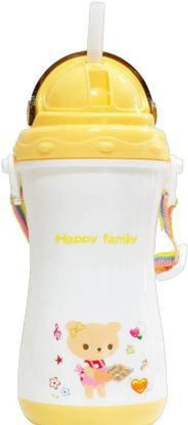 Chinmay Kids Opaque Soft Straw Sipper White Anti-Spill Sippy Cup with Adjustable Strap for Baby & Kids Water Bottle/Juice Sipper BPA Free 350ML