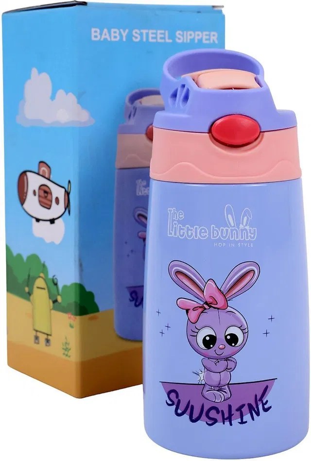 THE LITTLE BUNNY HOP IN STYLE Kids Water Bottle with Straw – Double-Walled Stainless Steel School Flask