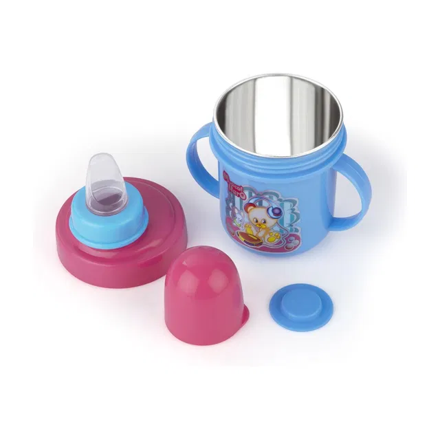 Nabhya Hippo Stainless Steel Plastic Spout Sipper Cup for Kids Age 3-24 Months