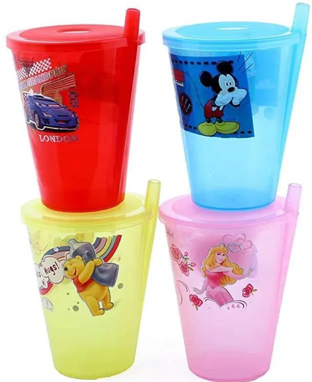 Shreeji Rio sipper glass with fixed straw and lid 4pcs set