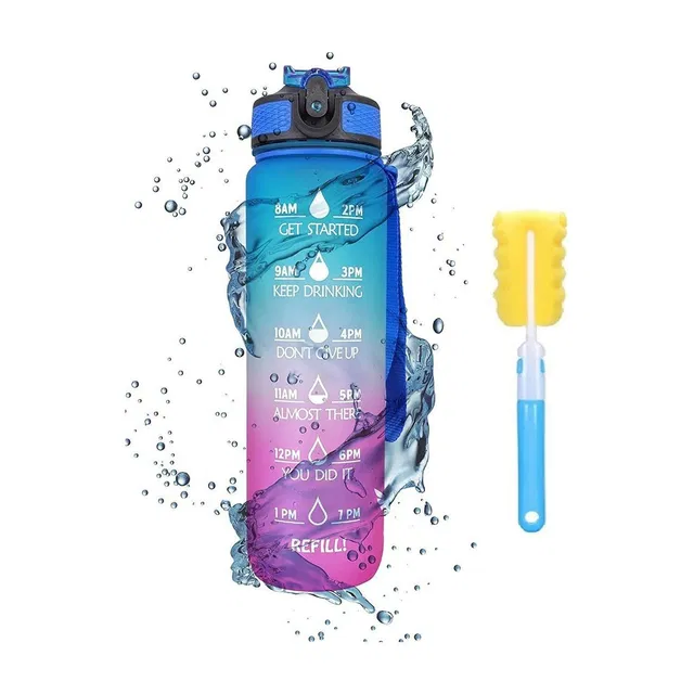 DHANVI ENTERPRISE Unbreakable Water Bottle 1L with Motivational Time Marker Leakproof BPA Free