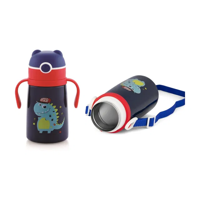 Nabhya Vacuum Insulated Double Wall Steel Body Straw Sipper, One Touch Opening-380 ML