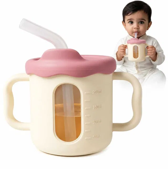 TONY STARK 3-in-1 Silicone Baby Sippy Cup with Straw & Lid, 200ml Spill-Proof Toddler Cup