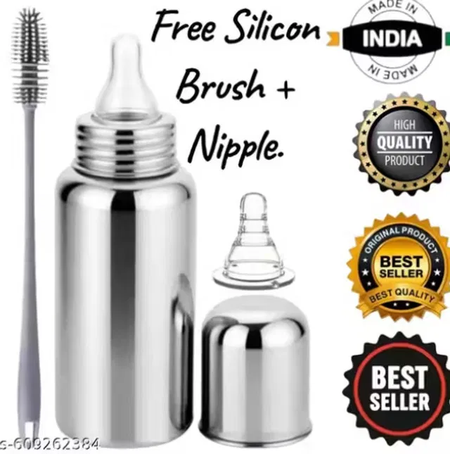 Hunaysa Stainless Steel Baby Feeding Bottle with Silicone Nipple