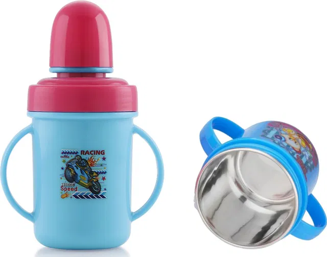 Nabhya Hippo Stainless Steel Plastic Spout Sipper Cup for Kids Age 3-24 Months (350ml)
