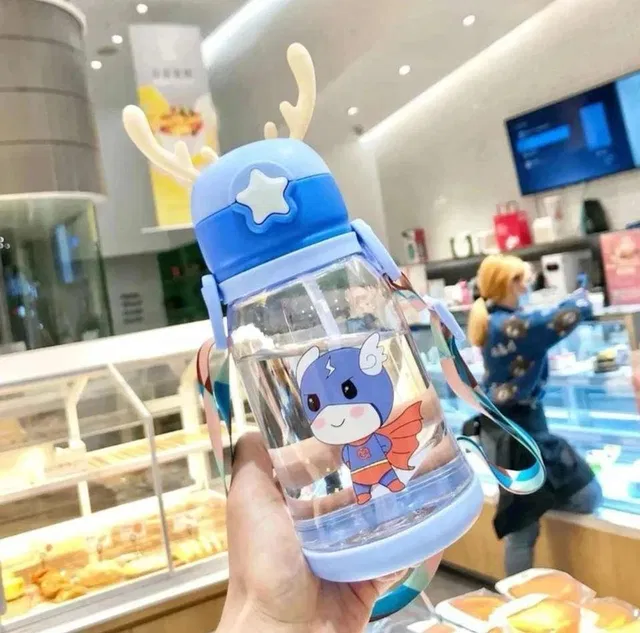 Abhilzy Deer Water Bottle for Kids with Strap For Boys And Girl (Set Of 1 Pcs)