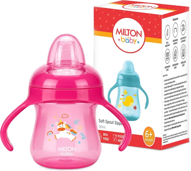 Milton Baby Soft Silicone Spout Sipper Bottle I BPA Free I 150 ml I Pink